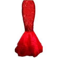 Women's Mermaid Skirt, Costume Lingerie Halloween Cosplay Fancy Sequins Long Tail Dress With Asymmetric Mesh Panel - 紅色 - 查看 1