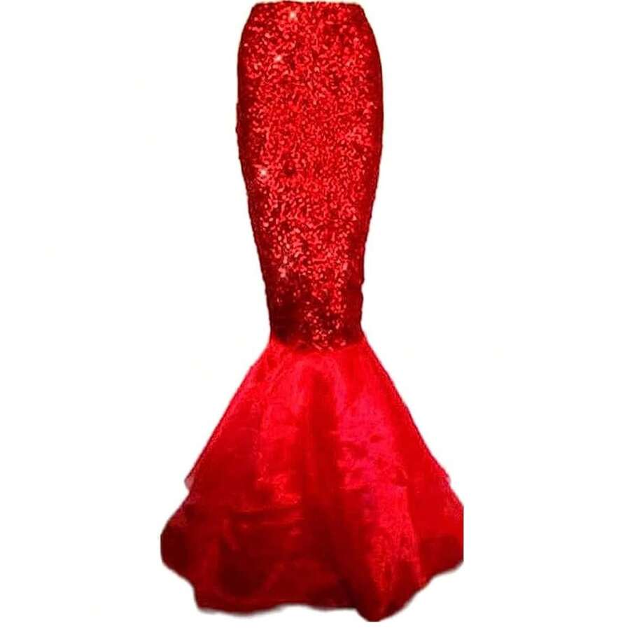 Women's Mermaid Skirt, Costume Lingerie Halloween Cosplay Fancy Sequins Long Tail Dress With Asymmetric Mesh Panel - 紅色 - 查看 1