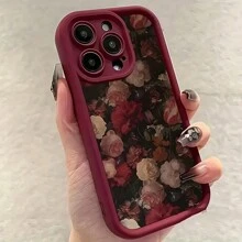 غطاء هاتف ذو نمط وردة برغندية حيوية ورومانسية للجوالات متوافق مع آيفون 16 برو ماكس، 15، 14 بلس، 13، 12، 11 وغيرها من الموديلات