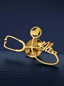 Custom Heart Stethoscope Name Brooch - Personalized Stainless Steel Lapel Pin Brooch For Men Women, Perfect For Business, Weddings, Bridesmaids, Birthdays, Teacher Appreciation & Graduation Gifts Fashion Jewelry For Doctor Nurse