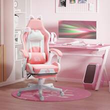 HOMCOM Sedia Gaming Ergonomica con Orecchie da Gatto, Poltrona Gaming Ufficio Reclinabile in Finta Pelle con Poggiapiedi, Poggiatesta Regolabile, Supporto Lombare e Cervicale, Altezza Regolabile, Rosa