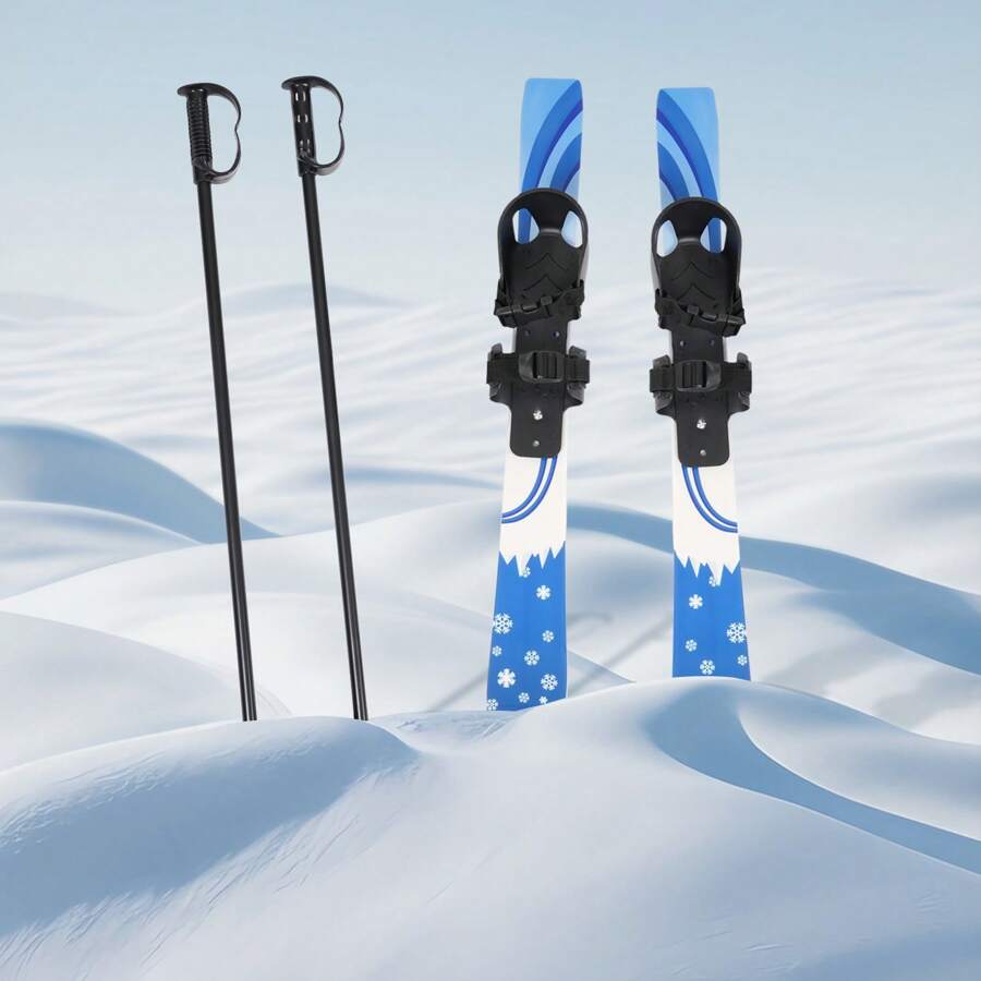 Rainaut Youngsters' Skiing Adventure: 26'' Low-Resistance Youngsters Skis & Poles Set With Bindings - Durable, Safe & Easy To Use For Beginners - Blue - View 1