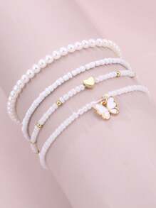 5件/6件装女孩蝴蝶心形软陶、珍珠、米珠脚链套装 - 彩色 - 查看 10