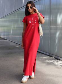 Women's Long Dress Evangelical Fashion 100% Cotton - Đỏ - Xem 1