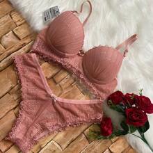 All Lace Lingerie Set, Fluorite Bra And Panties - 乾枯玫瑰色 - 查看 2