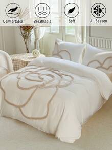 Juego de ropa de cama de 2/3 piezas con estampado floral de felpa de poliéster, estilo minimalista y pastoril, adecuado para todas las estaciones (1 Edredón + 1/2 Fundas de almohada)