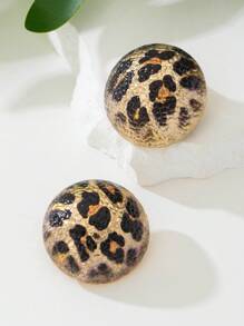 1 Pair Retro Leopard & Geometric Square Matte Clip-On Earrings, Fashion Jewelry Accessories Gift, Everyday Wear - Brown - View 3