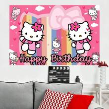 Sanrio 1 Striscione da parete per festa di compleanno a tema Sanrio KT Cat, decorazioni per festa a tema cartoni animati per doccia, forniture per decorazioni della camera da letto, tappezzeria o sfondo fotografico, 210 x 150 x 100/100 x 75 cm