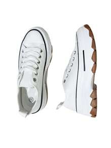 Platform Sneakers, Women's Lace Up Serrated Platform Canvas Bootie Sneakers - White - View 4