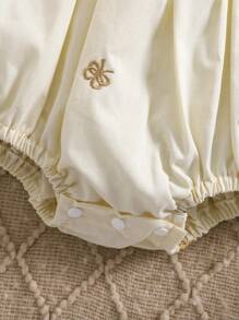 1pc Baby Girl Embroidered Lapel Bodysuit, Loose, Luxurious, Butterfly Embroidery Design, For Newborn, Summer Birthday/Occasion Wear - Apricot - View 8