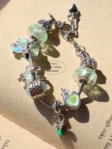 1 件破碎童话魅力手链、绿色手链、可调节心形手链、蝴蝶吊坠项链、月亮项链 - 銀色 - 查看 12