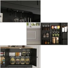 64" Tall Kitchen Pantry Storage Cabinet With Microwave Stand, Freestanding Kitchen Hutch Cabinet With Storage, Cupboard Cabinet For Kitchen, Living Room(White) - Đen + Gỗ - Xem 5
