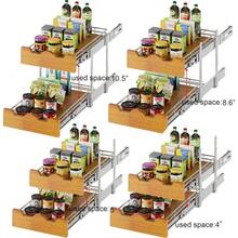 2 Tier Pull Out Cabinet Organizer (14" W X 21" D) Slide Out Wood Shelf Double Tier Kitchen Wire Basket With Chrome Finish…