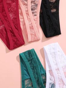 5pcs Plus Size Women's Multi-Color Floral Lace Comfortable Drawstring Low Waist Sexy Lace Thong - Multicolor - View 4
