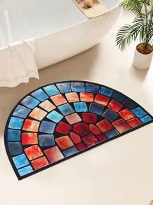 1Pc Semicircle Welcome Doormat, Creative Colorful Geometric Stone Flower Pattern Door Mat, Perfect For Outdoor, Camping, Living Room, Kitchen, Bathroom, Bedroom, Balcony Decor