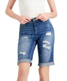 INC International Concepts Womens Mid Rise Ripped Bermuda Shorts - Blue - View 1