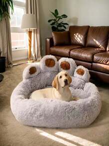 1pc Bear Paw Plush Pet Mat Plush Bear Paw Pet Bed - Polyester PP Cotton Filling, Machine Washable Easy Care, Non-Slip Design, Soothing Anxiety Warm Soothing Donut Bed Bear Paw Shape Pet Bed - Super Soft Cat & Dog Soothing Bed, Suitable For All Seasons, Super Soft Plush Bear Paw Shape, Perfect Choice For All Kinds Of Pets - Xám - Xem 6