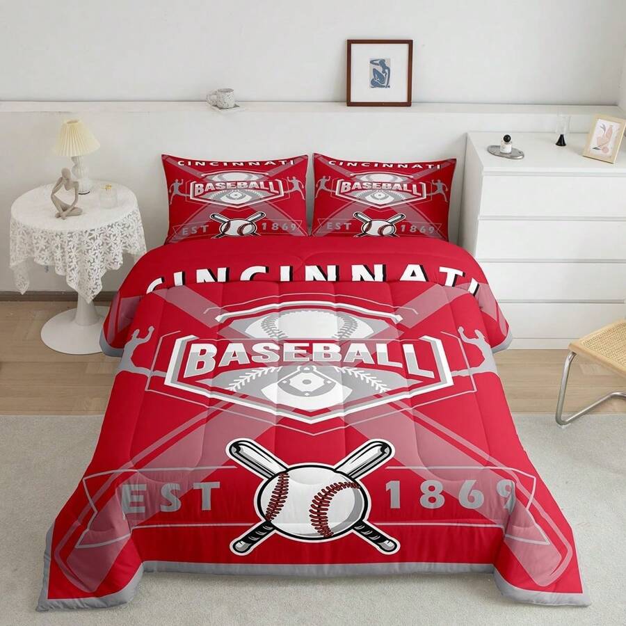 Erosebridal 2/3 Pcs Basketball Baseball Comforter Set For Teens Adults, Cozy Ball Games Bed Set Sports Theme Bedding Set, Soft And Comfortable Baseball Player Quilt Set - Home Guest Room Bedroom Decor For Birthday & Festival Presents, Microfiber(Machine Washable)