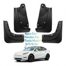Tesla Series Mud Flaps 4pcs,Including 2020-2025 Model Y,Model 3 2024 Highland,Tesla Cybertruck,Tesla Car Tuning Accessories,Splash Guards MudFlaps Mudguards - Black - View 1