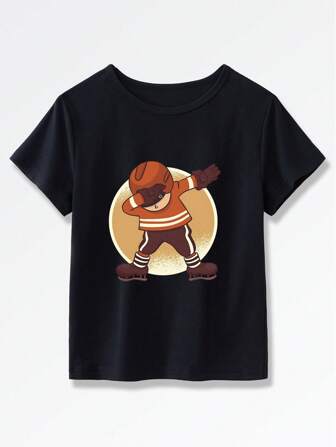 小男孩卡通印花圆领休闲宽松短袖 T 恤