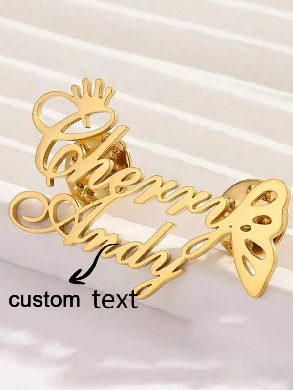Elegant Custom Two Name Butterfly Brooch Personalized Stainless Steel Letter Pin For Backpacks Hats & Apparel Accessories Holiday Jewelry Gift For Women