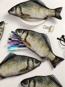 Simulated Crucian Carp Pencil Case, Polyester, Large Capacity Fish-Shaped Portable Stationery Storage Organizer, Ideal For Students - 1pc,Organiser, Pencil Case,Pencils Case,Note Holder,Pencil,Box ,Pencil Holder,Marker Storage,Teacher Desk