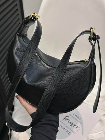 Women's Leather Dumpling Shape Shoulder Bag, PU Leather Solid Color Everyday Commuter Bag With Adjustable Strap