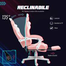 HOMCOM Sedia Gaming Ergonomica con Orecchie da Gatto, Poltrona Gaming Ufficio Reclinabile in Finta Pelle con Poggiapiedi, Poggiatesta Regolabile, Supporto Lombare e Cervicale, Altezza Regolabile, Rosa