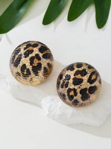 1 Pair Retro Leopard & Geometric Square Matte Clip-On Earrings, Fashion Jewelry Accessories Gift, Everyday Wear - Brown - View 2