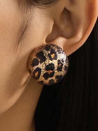 1 par retro leopard och geometriska fyrkantiga matta örhängen med clips, modesmycken Accessoarer present, vardagskläder