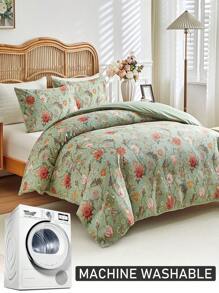 Juego de funda nórdica de 2/3 piezas con estampado de vid floral en poliéster, juego de ropa de cama pastoril simple y elegante, aplicable para todas las estaciones (1 funda nórdica + 1/2 fundas de almohada)