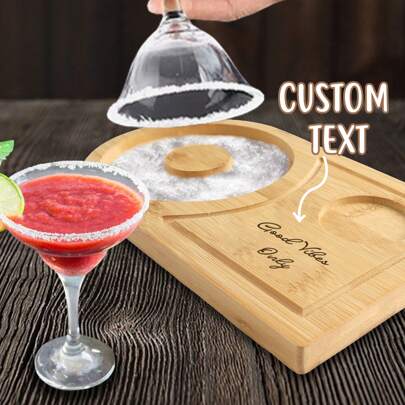 1pc Personalized Salt-Rimmed Bartender Tools, Wooden Cocktail Seasoning Tray-Laser Engraved Name-Suitable For Parties, Bars, Cocktail Receptions