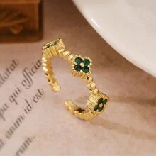 1 件 18K 多层珍珠三叶草锆石不锈钢戒指，优雅女士，适合派对、约会和办公室佩戴 - 四葉草戒指5 - 查看 3