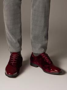Men's Dress Shoes Classic Lace-Up Caden Glossy Velvet Formal Oxford For Business Dinners  Parties Cocktail Events Weddings  Valentine's Day Gifts - Burgundy - View 12