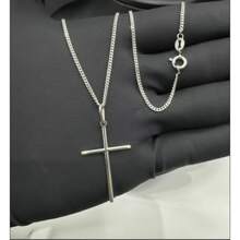 Men's Cross Pendant Necklace Silver Plated - Anti-Allergic - 銀色 - 查看 1