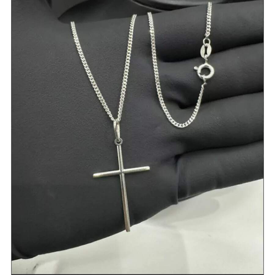 Men's Cross Pendant Necklace Silver Plated - Anti-Allergic - 銀色 - 查看 1