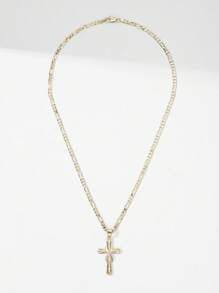 1 pieza Collar colgante con cruz de Jesús de 14K color oro, estilo europeo y americano, hipoalergénico, con relieve en capas e incrustación de cobre y circonita, adecuado como regalo para madres, San Valentín, parejas, amigos, cristianos, para uso diario, festivales y oración