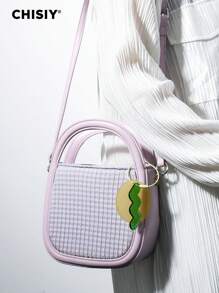 CHISIY Handmade Macaron Color Pleated High-End Faux Leather & Fabric Mini Striped Commuter Bag For Women, Adjustable Shoulder Strap, Multi-Carrying Ways, Ideal Gift For Girlfriends, Shopping, Travel, Valentine's Day And New Year - Purple - View 2