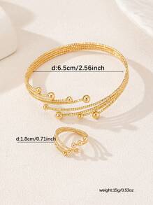 Juego de brazalete y anillo de apertura sencilla con múltiples círculos, estilo clásico retro (sin estuche de regalo)