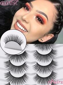 7 对自然睫毛，细长，交叉，自然假睫毛 15 毫米