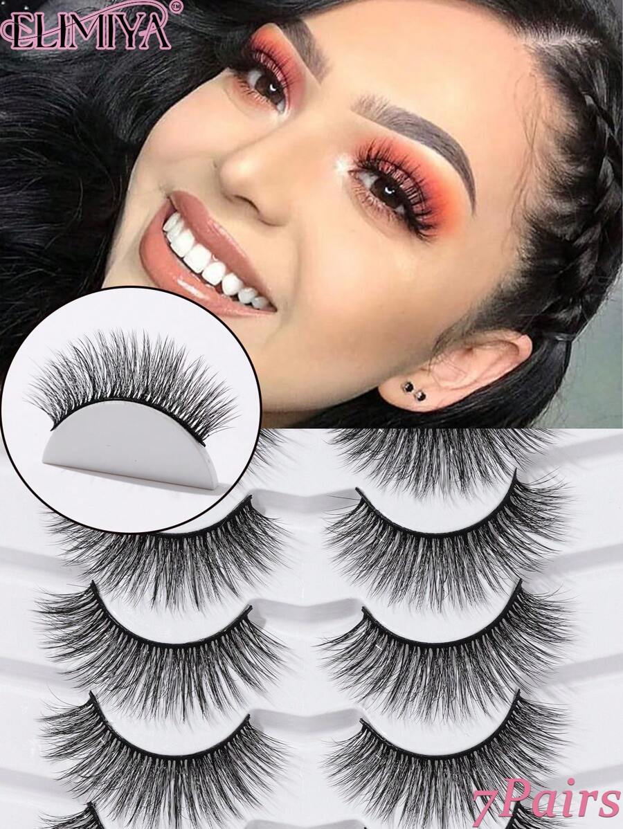 7 对自然睫毛，细长，交叉，自然假睫毛 15 毫米