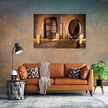 1pcs Wood Frame Wall Art, Liquor And Barrels Poster Picture Print Room Decor Art Home Living Room Office Perfect Home Painting Gift - Brown - View 5