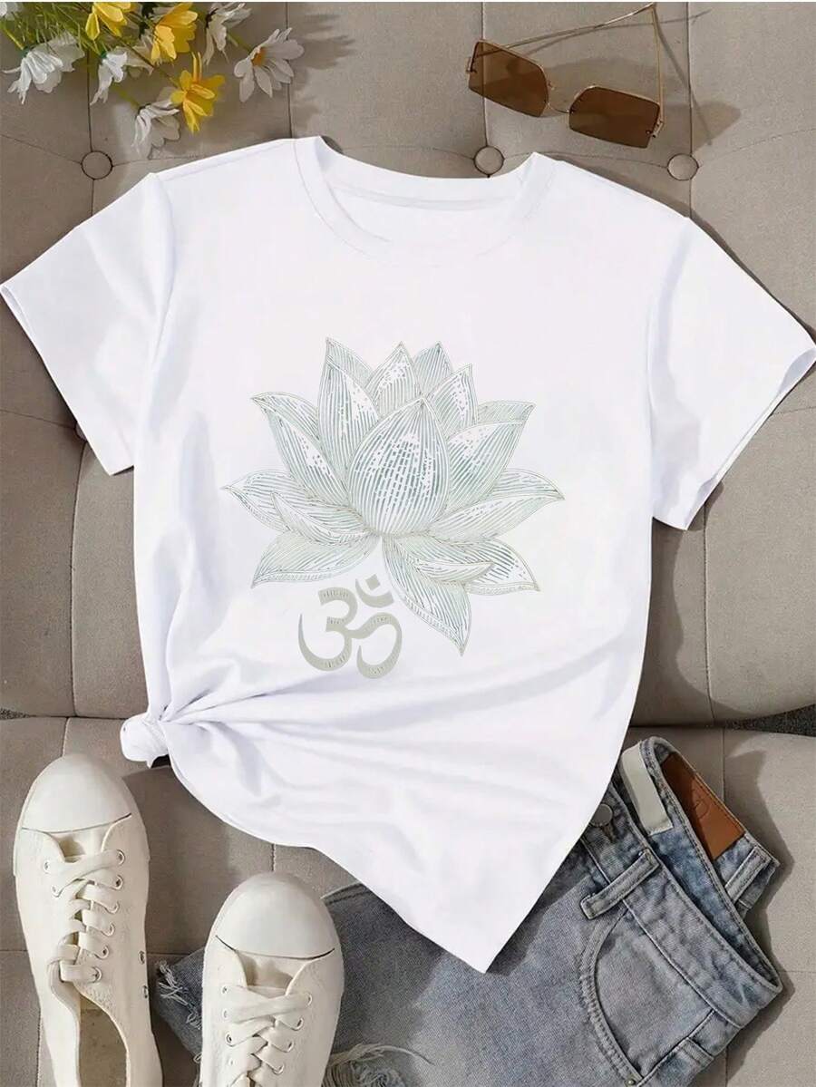 Camiseta de yoga con estampado del Loto Om - Camiseta gráfica de meditación espiritual, perfecta para entusiastas del yoga