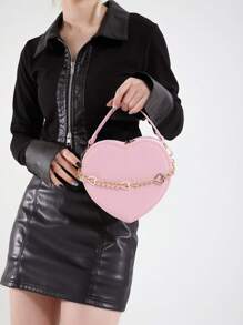 Heart-Shaped Sweet Handbag With Heart Chain Decor, Matte Finish Shoulder Bag For Women, Elegant Valentine's Day, New Year Matching Crossbody Bag