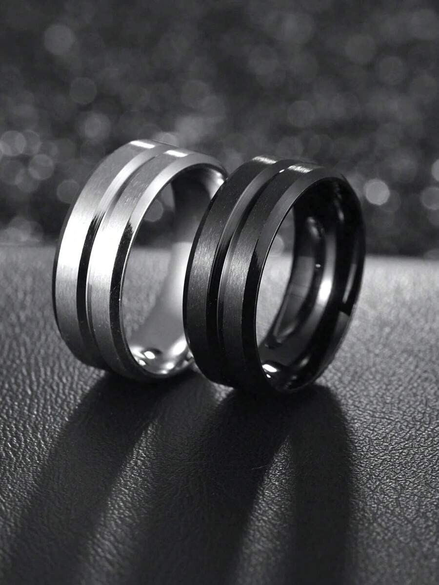 2pcs/Set Men Minimalist Ring Stainless Steel Punk Hip Pop Style