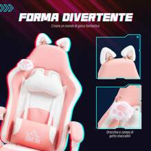 HOMCOM Sedia Gaming Ergonomica con Orecchie da Gatto, Poltrona Gaming Ufficio Reclinabile in Finta Pelle con Poggiapiedi, Poggiatesta Regolabile, Supporto Lombare e Cervicale, Altezza Regolabile, Rosa