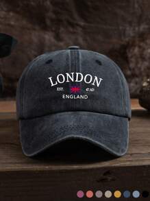 1 buc. șapcă de baseball spălată, unisex, în aer liber, ocazional, mărime reglabilă, steagul Londra și imprimeu cu litere, potrivită pentru ținuta zilnică - A - Vizualizare 1