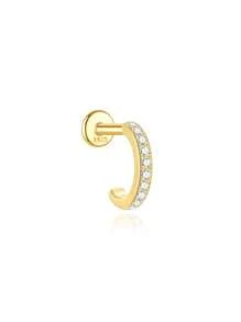 1pc 925 Sterling Silver Classic Cubic Zirconia Stud Earrings, 6-9mm Flat Bottom Ear Cartilage Piercing Delicate Jewelry, Suitable For Daily Wear, Wedding, Party, Engagement, Anniversary, Valentine's Day - Gold - View 16
