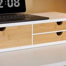 SoBuy BBF11-WN Soporte para monitor con 3 cajones Blanco y Natural Elevador Pantalla Ordenador Elevador Monitor Escritorio Elevador Monitor Soporte Monitor Escritorio Organizadores Elevador Monitor Soporte para Monitor Y Portátil Muebles de Oficina en Casa, Mobiliario de estudio Blanco + Caqui estilo nórdico, estilo sencillo - Blanco - Ver 6