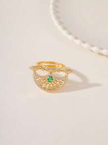 1pc Luxury Eid Metallic Gold-Tone Hollow Clasp Adjustable Women's Fashion Party/Holiday Accessory With Zirconia Stones